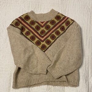 Zara Cream Sweater with Red and Green Accents